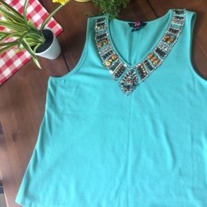Aqua Blue tank top with jewels NWT